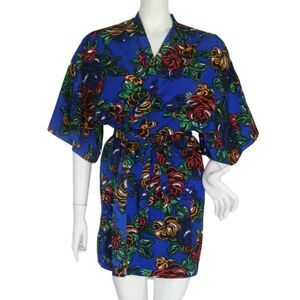 DELICATES Robe, M/L, Blue Floral, Wrap, Sash Belt, Short sleeves, Lightweight